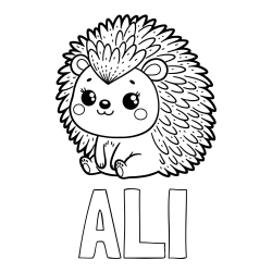 Online izdelana pobarvanka - Pobarvanka imena ALI in pobarvanka nasmejanega ježka