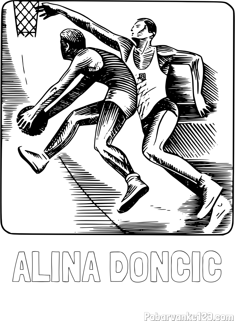 Pobarvanka imena ALINA DONCIC in pobarvanka dveh košarkarjev med igro