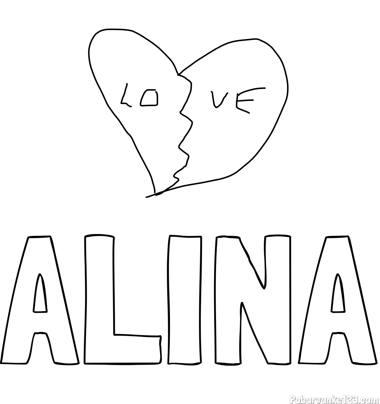 Pobarvanka imena ALINA in LJUBEZEN