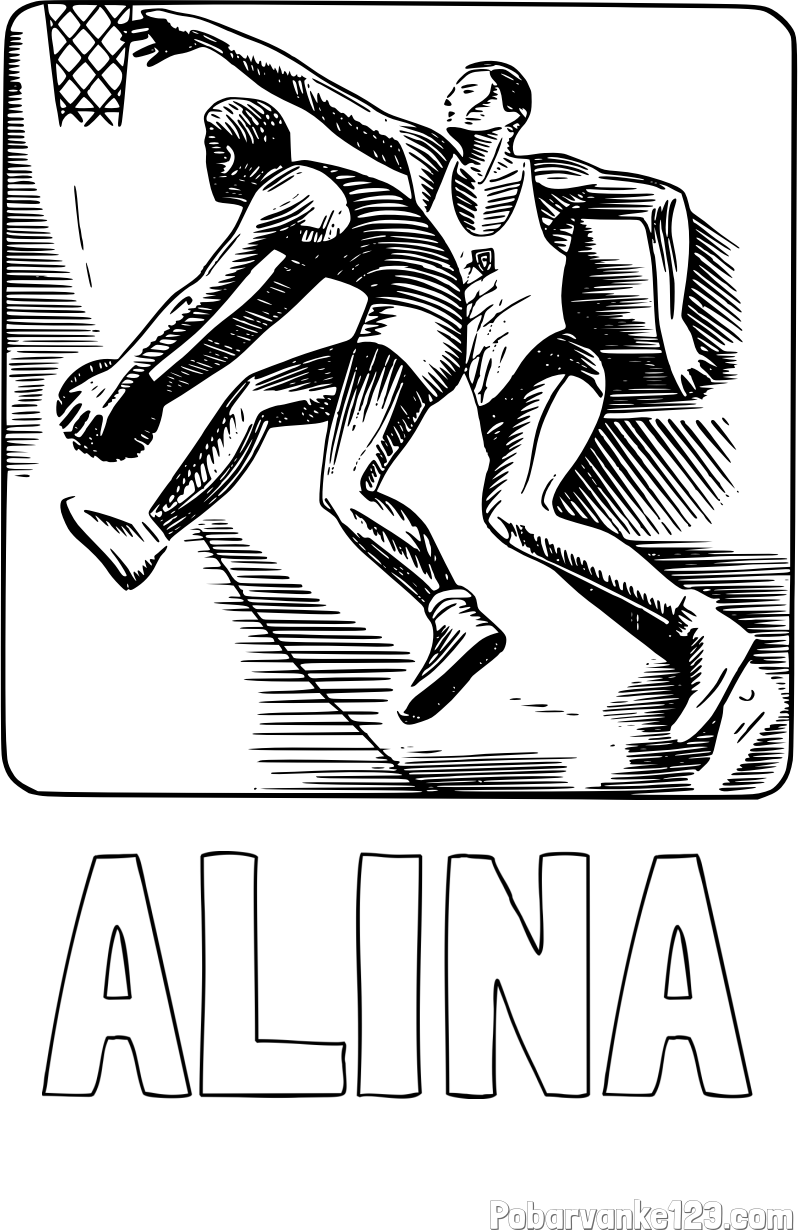 Pobarvanka imena ALINA in pobarvanka dveh košarkarjev med igro