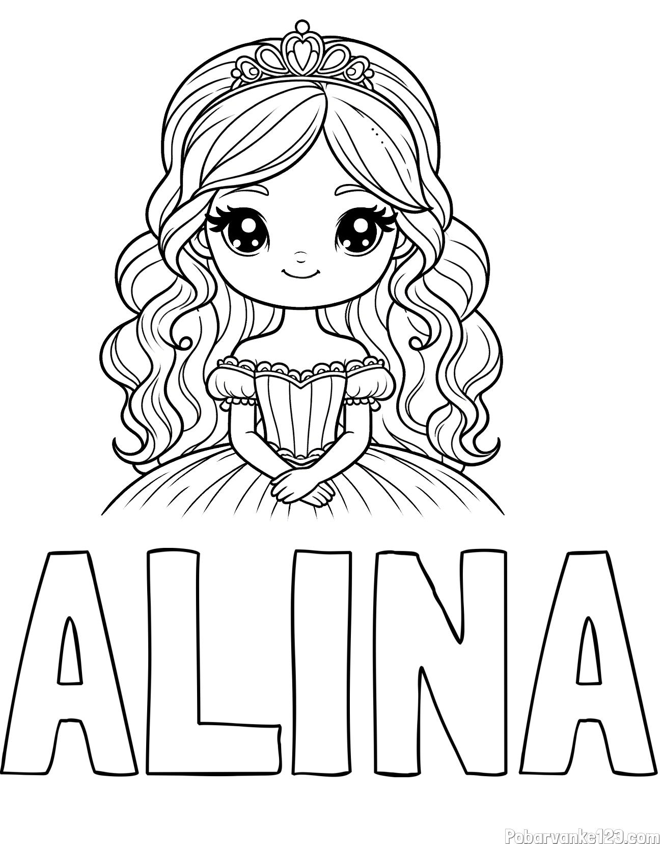 Pobarvanka imena ALINA in pobarvanka ljubke princese