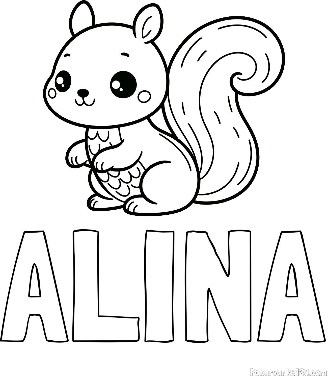 Pobarvanka imena ALINA in pobarvanka ljubke veverice
