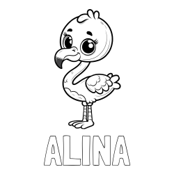 Pobarvanka imena ALINA in pobarvanka majhnega flaminga