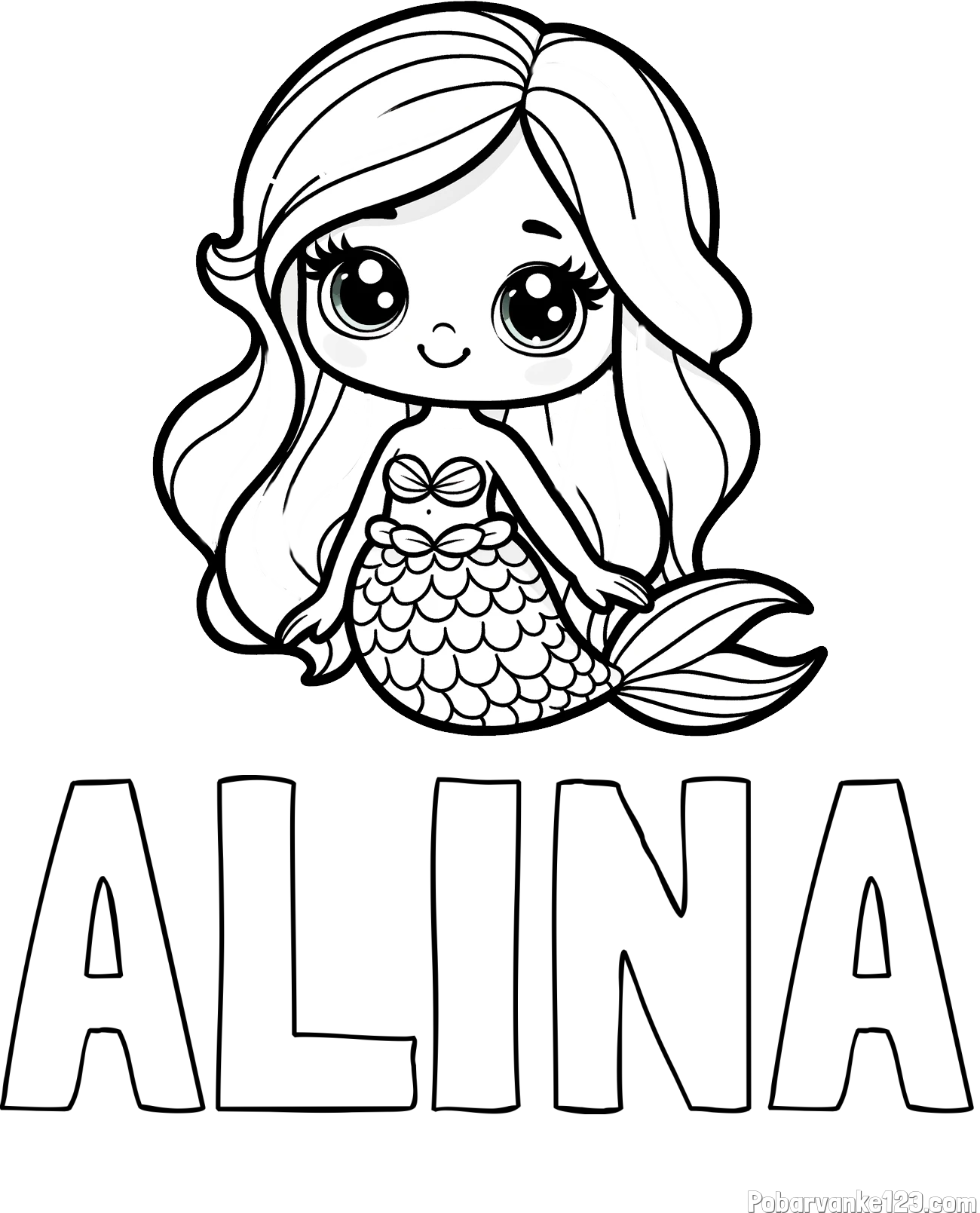 Pobarvanka imena ALINA in pobarvanka prikupne morske deklice