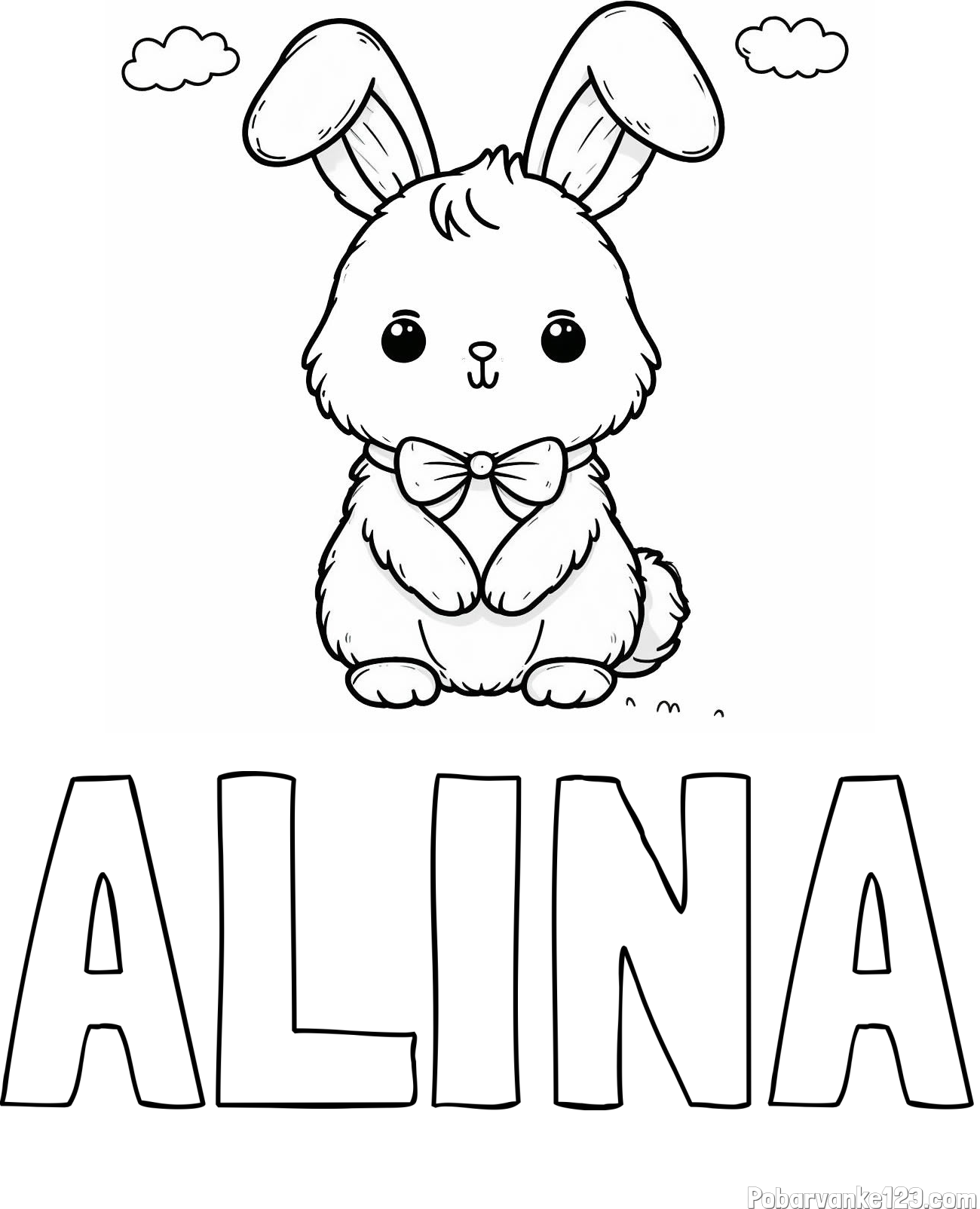 Pobarvanka imena ALINA in pobarvanka prikupnega zajčka