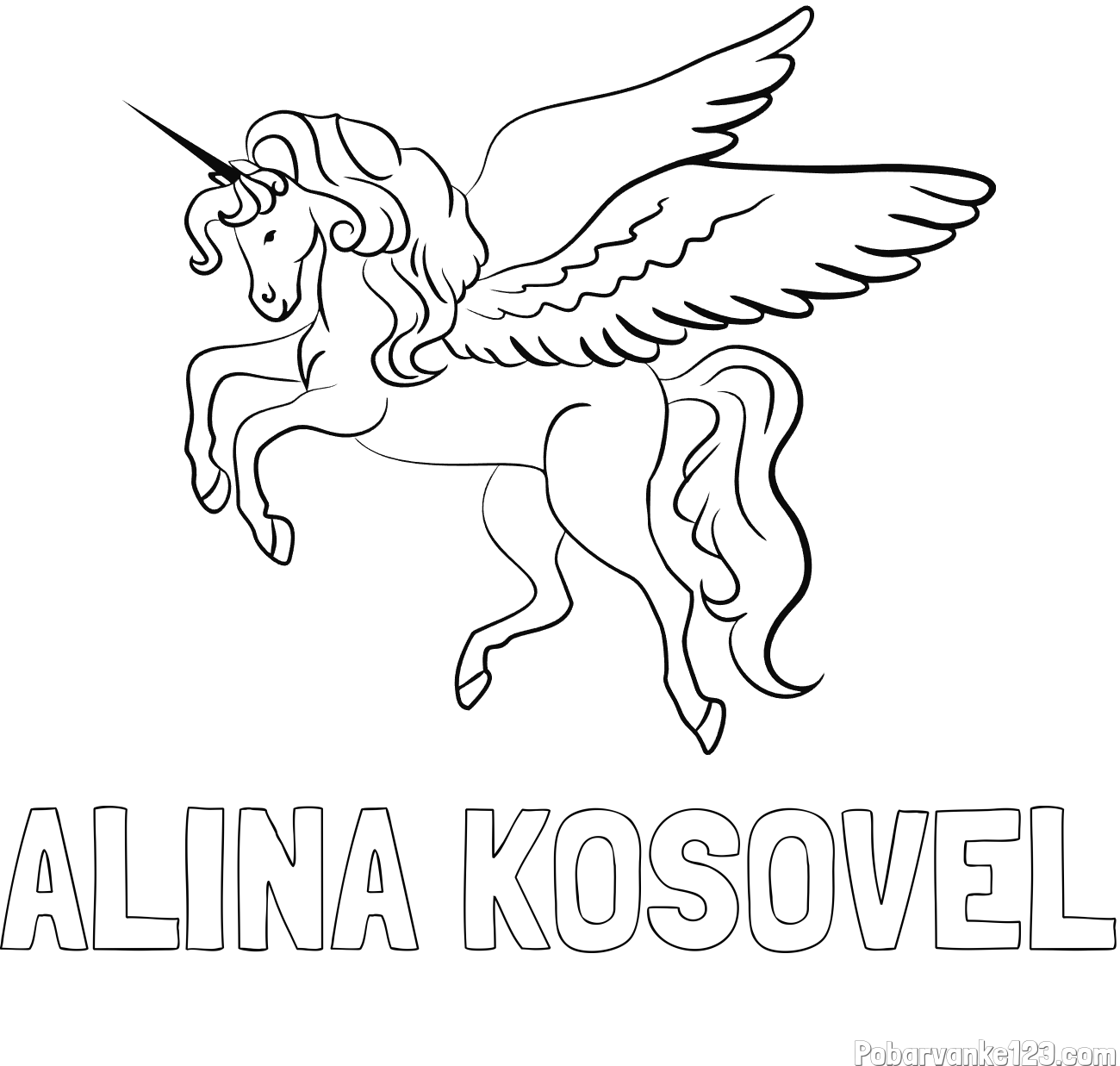 Pobarvanka imena ALINA KOSOVEL in lepa pobarvanka samoroga