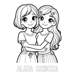 Online izdelana pobarvanka - Pobarvanka imena ALINA  REBEKA in pobarvanka ljubkih prijateljic
