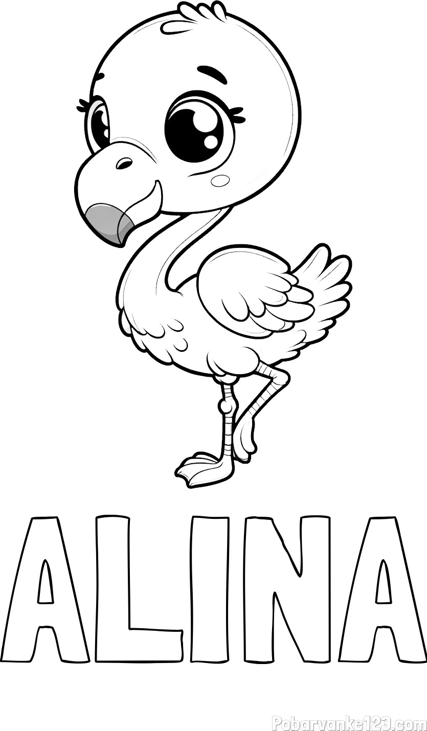 Pobarvanka imena ALINA ter flaminga