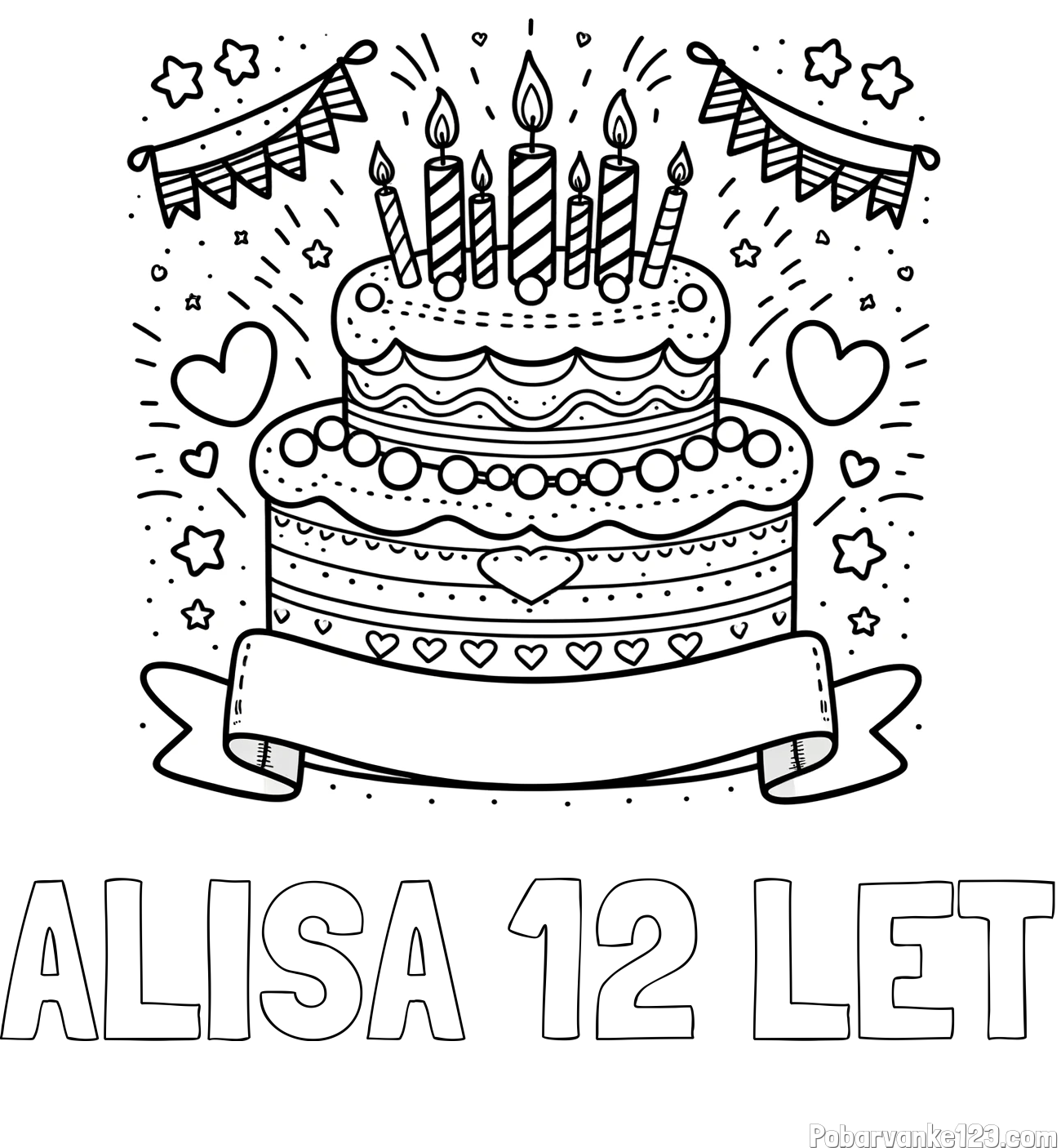 Pobarvanka imena ALISA 12 LET in pobarvanka velike torte za rojstni dan