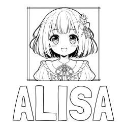 Pobarvanka imena ALISA in pobarvanka ljubke punčke v anime slogu