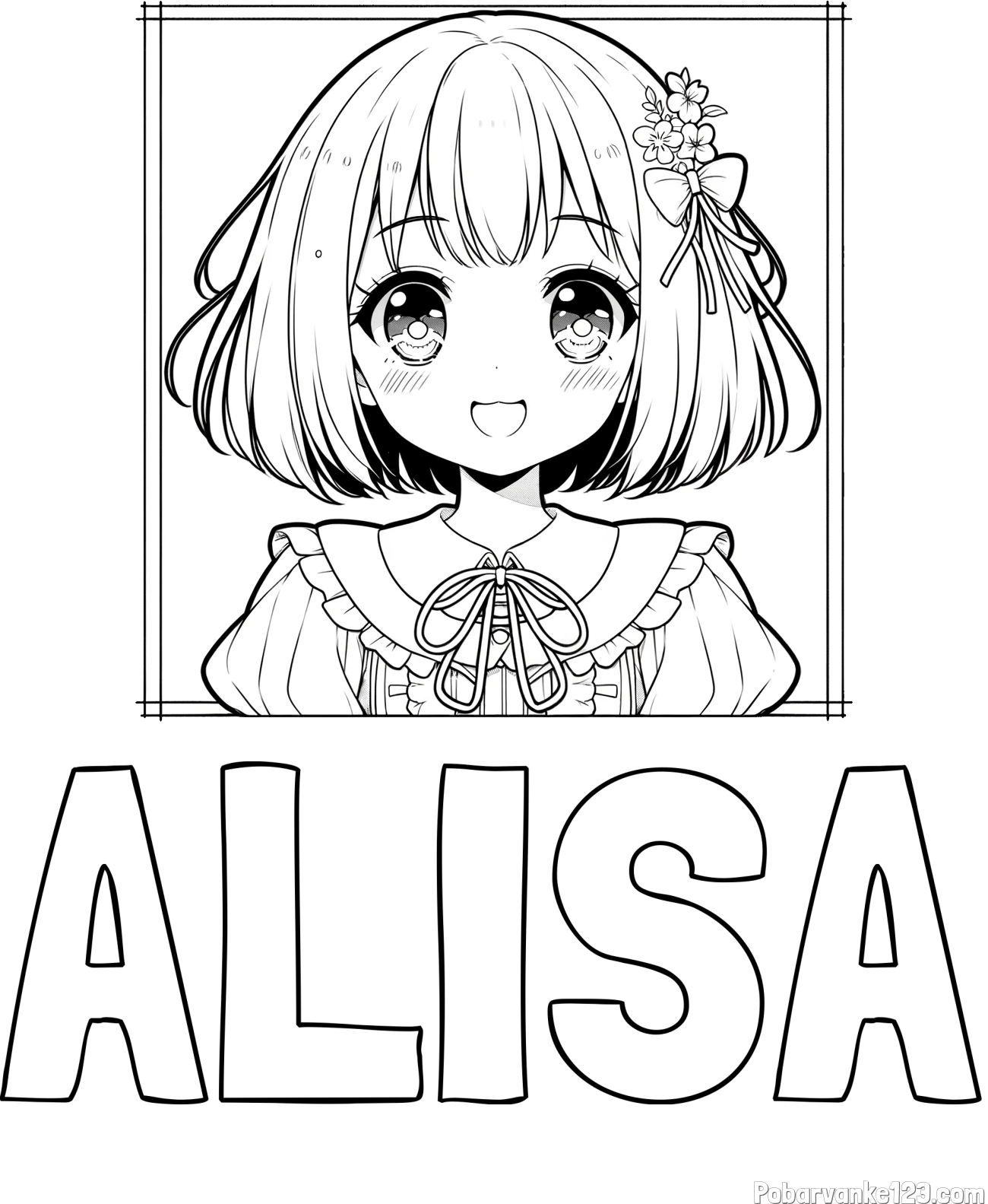 Pobarvanka imena ALISA in pobarvanka ljubke punčke v anime slogu