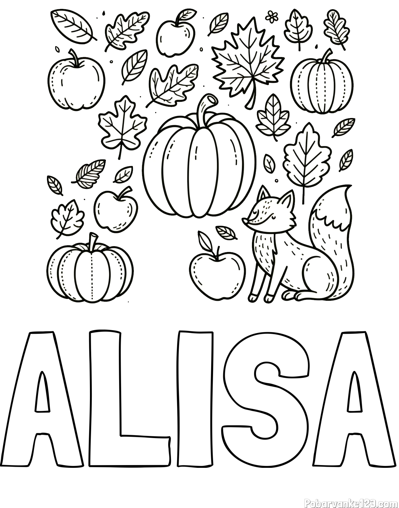 Pobarvanka imena ALISA in pobarvanka z motivom jeseni
