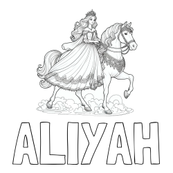 Pobarvanka imena ALIYAH in pobarvanka princese na konju