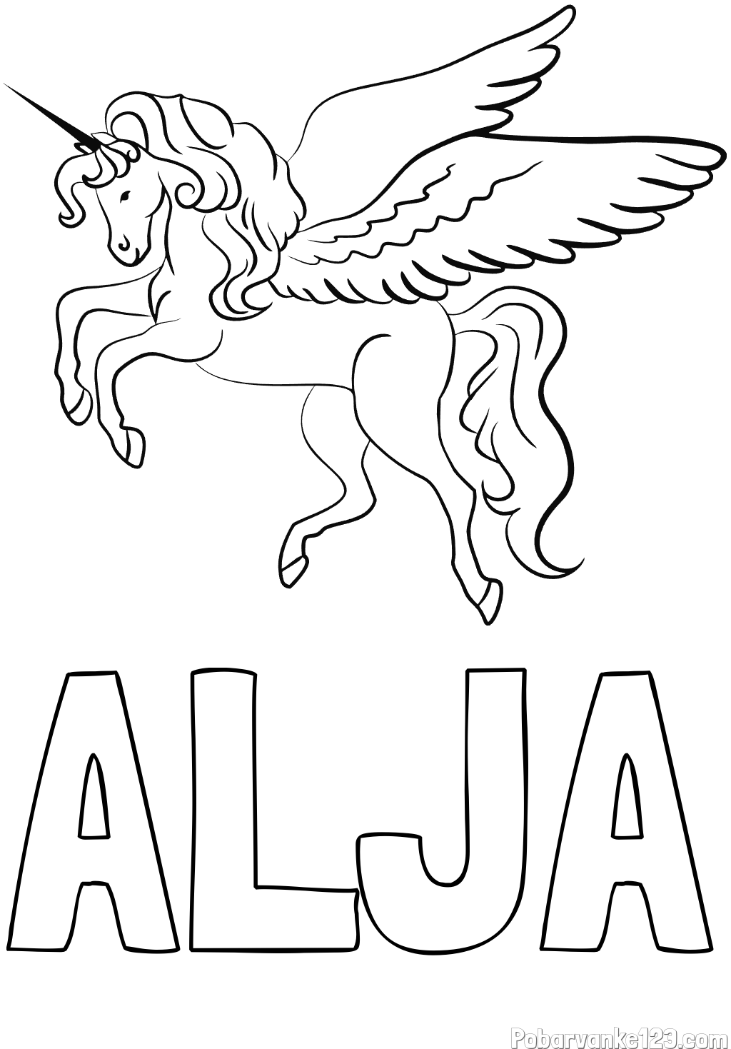 Pobarvanka imena ALJA in lepa pobarvanka samoroga