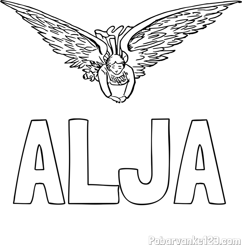 Pobarvanka imena ALJA in leteči angel