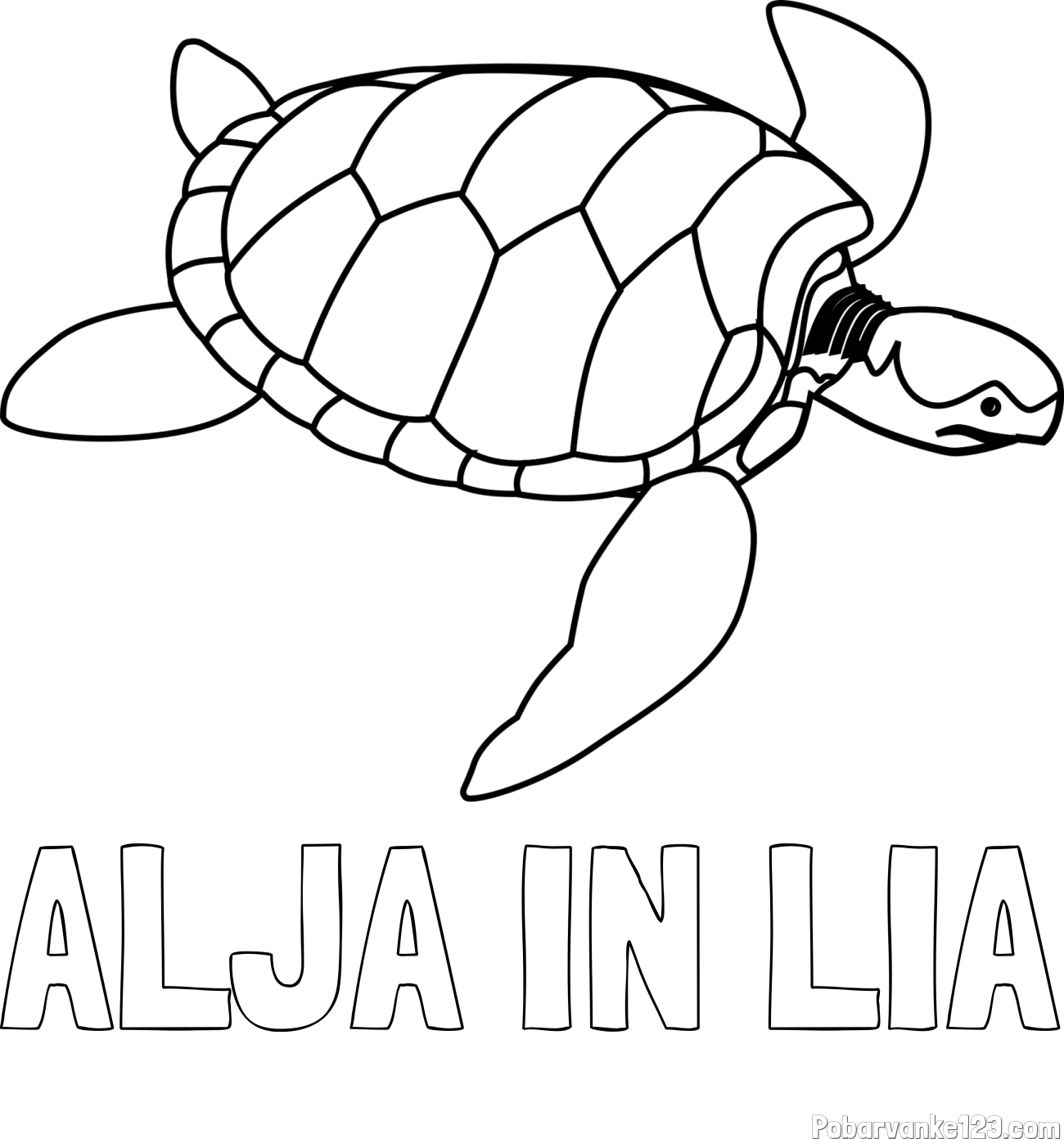 Pobarvanka imena ALJA IN LIA in otroška pobarvanka velike želve