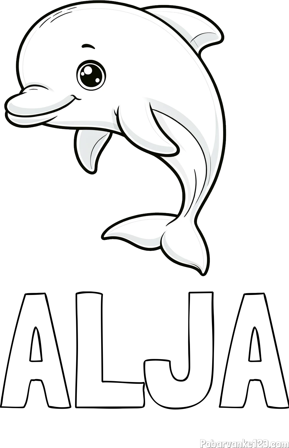 Pobarvanka imena ALJA in otroška pobarvanka ljubkega delfina