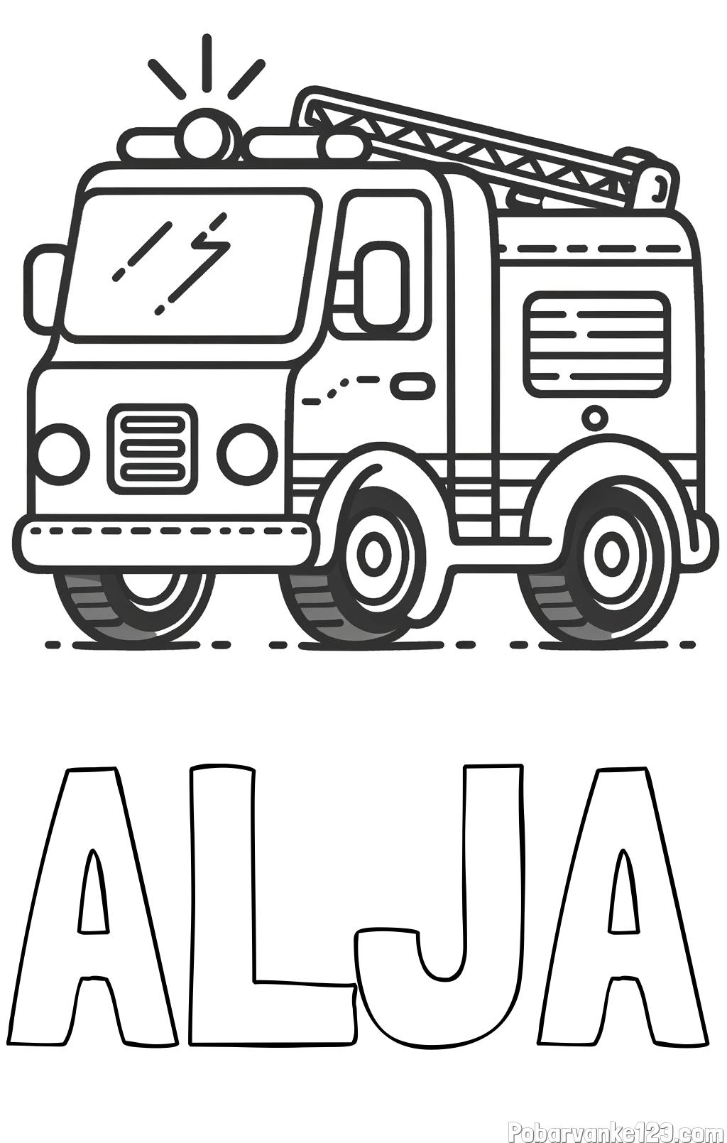 Pobarvanka imena ALJA in pobarvanka gasilskega avta z vklopljeno sireno