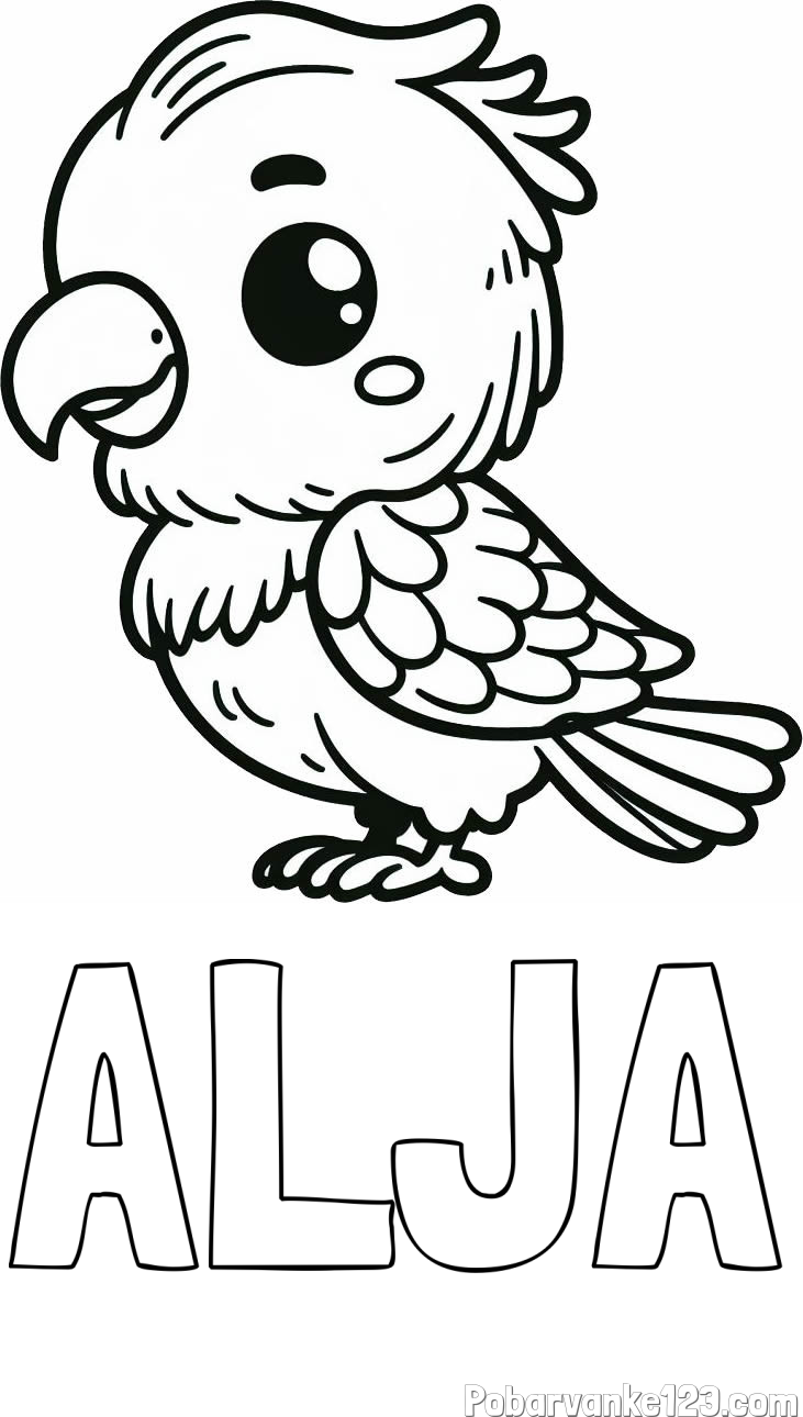 Pobarvanka imena ALJA in pobarvanka ljubkega papagaja
