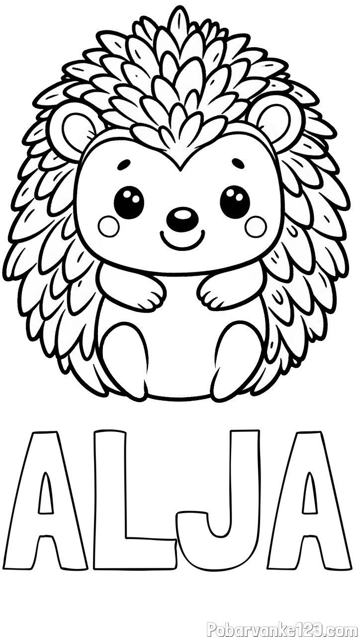 Pobarvanka imena ALJA in pobarvanka prikupnega ježa