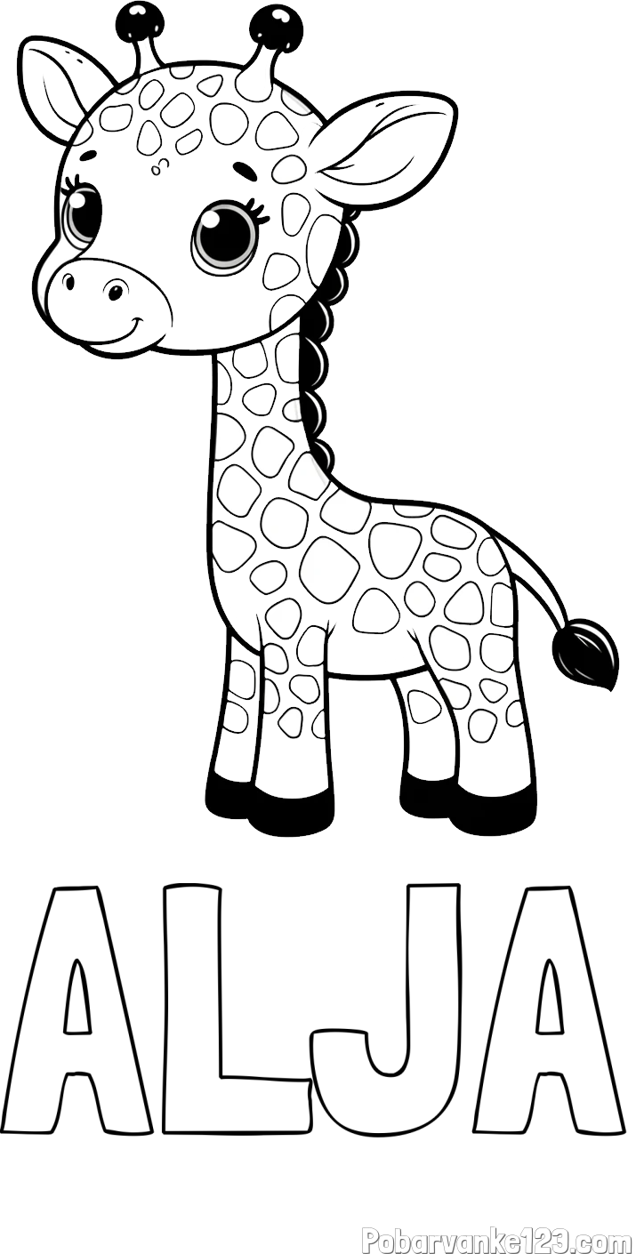 Pobarvanka imena ALJA in pobarvanka simpatične žirafe
