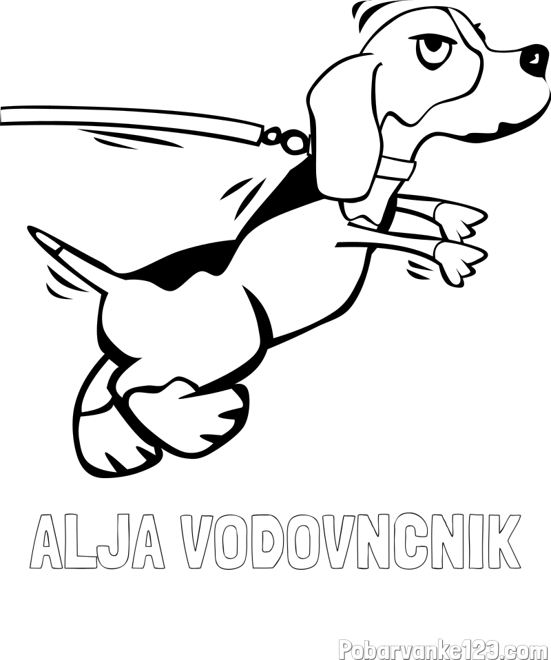 Pobarvanka imena ALJA VODOVNČNIK in pobarvanka kužka na sprehodu