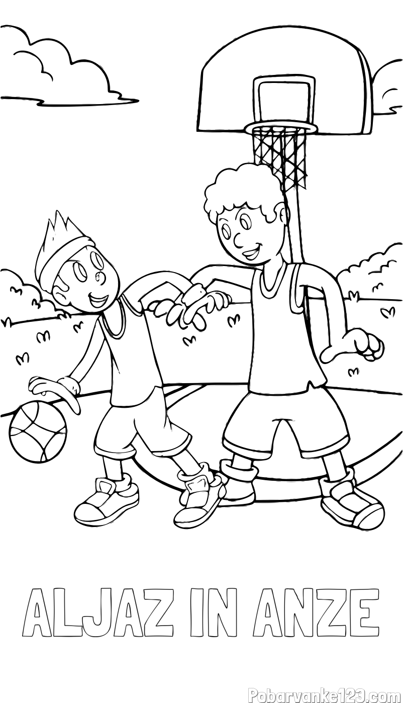 Pobarvanka imena ALJAŽ IN ANŽE in pobarvanka košarkarjev pri igri