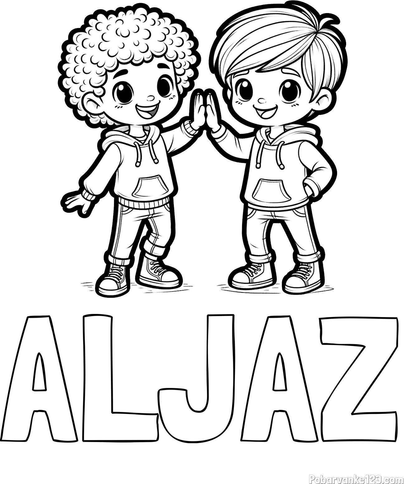 Pobarvanka imena ALJAŽ in pobarvanka dveh nasmejanih prijateljev