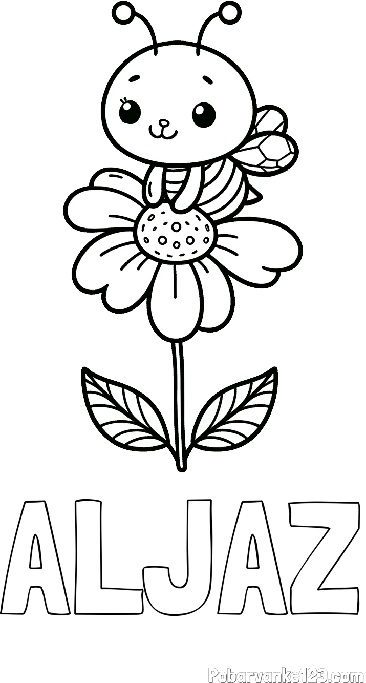 Pobarvanka imena ALJAŽ in pobarvanka ljubke čebelice na roži
