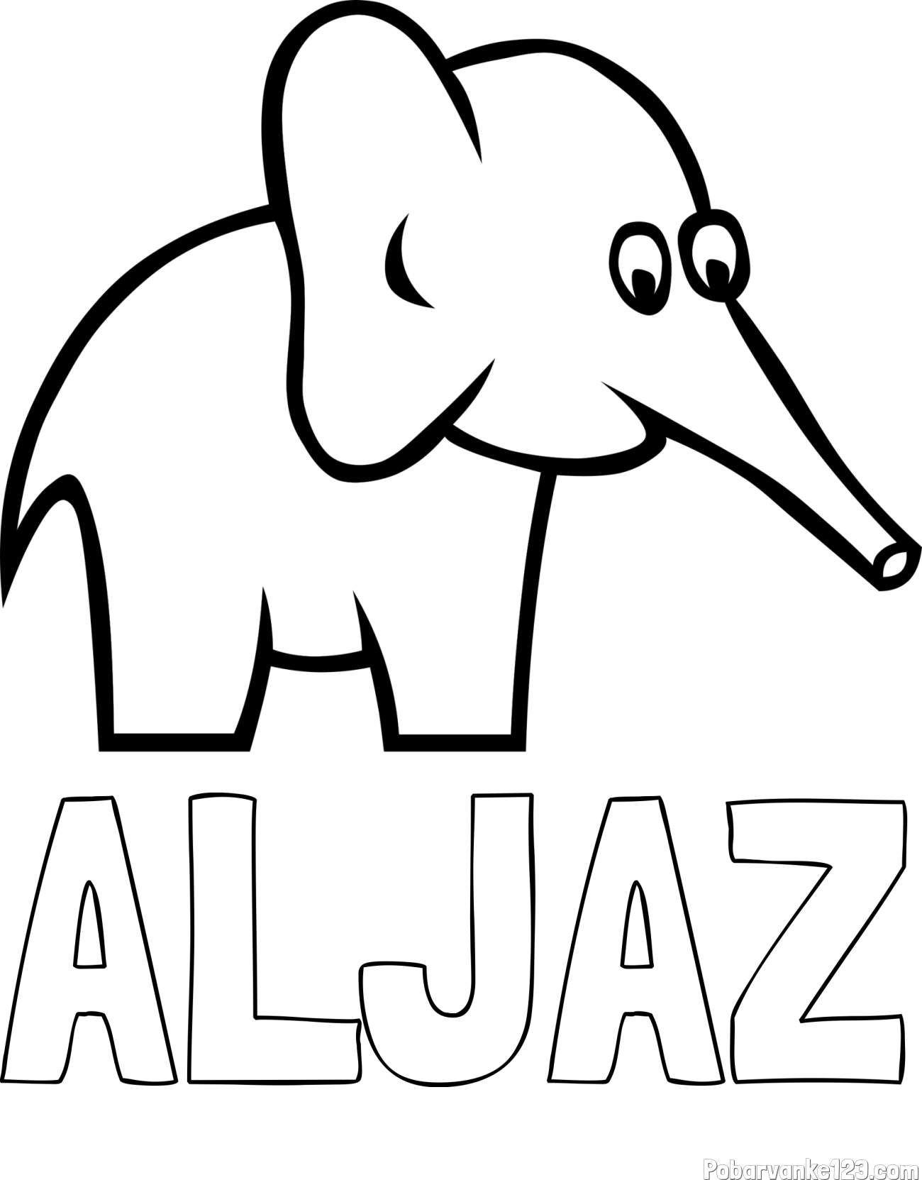 Pobarvanka imena ALJAŽ in pobarvanka ljubkega slončka
