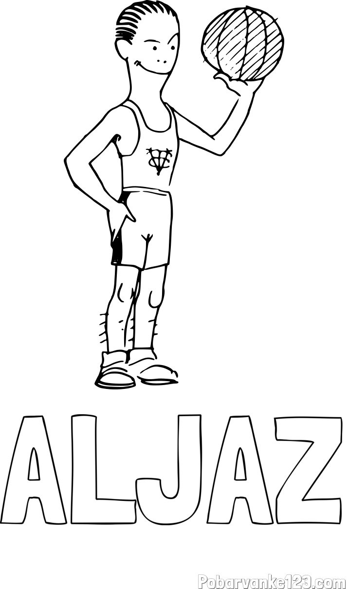 Pobarvanka imena ALJAŽ in pobarvanka nasmejanega košarkarja