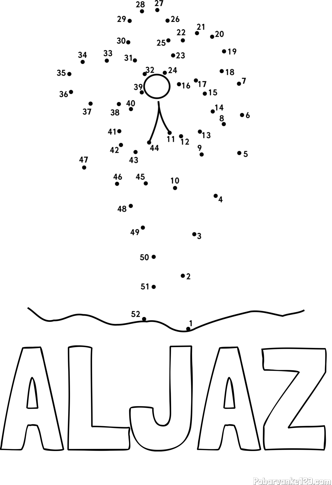 Pobarvanka imena ALJAZ in pobarvanka rože - poveži številke