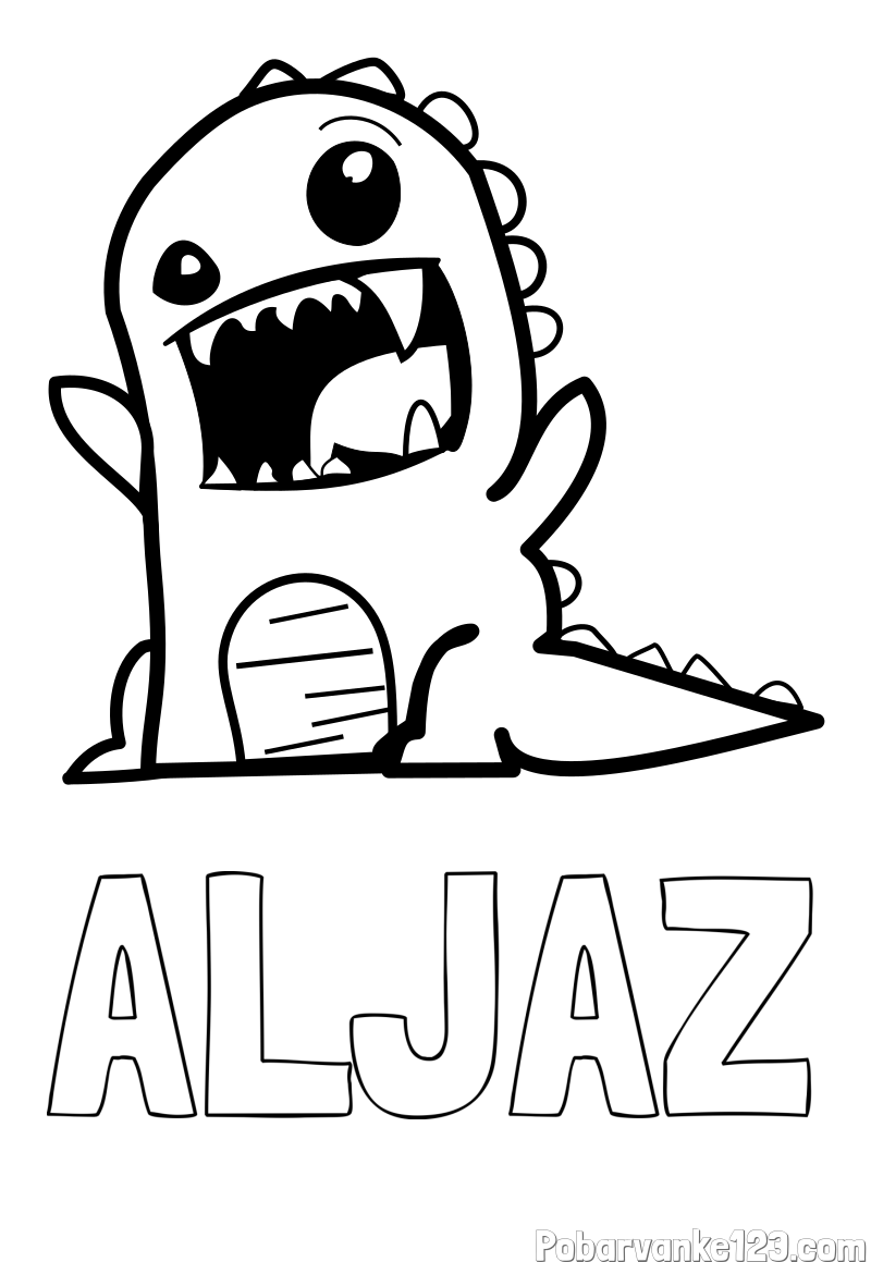 Pobarvanka imena ALJAŽ in pobarvanka strašnega dinozavra