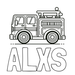 Online izdelana pobarvanka - Pobarvanka imena ALXS in lepa pobarvnak gasilskega avta