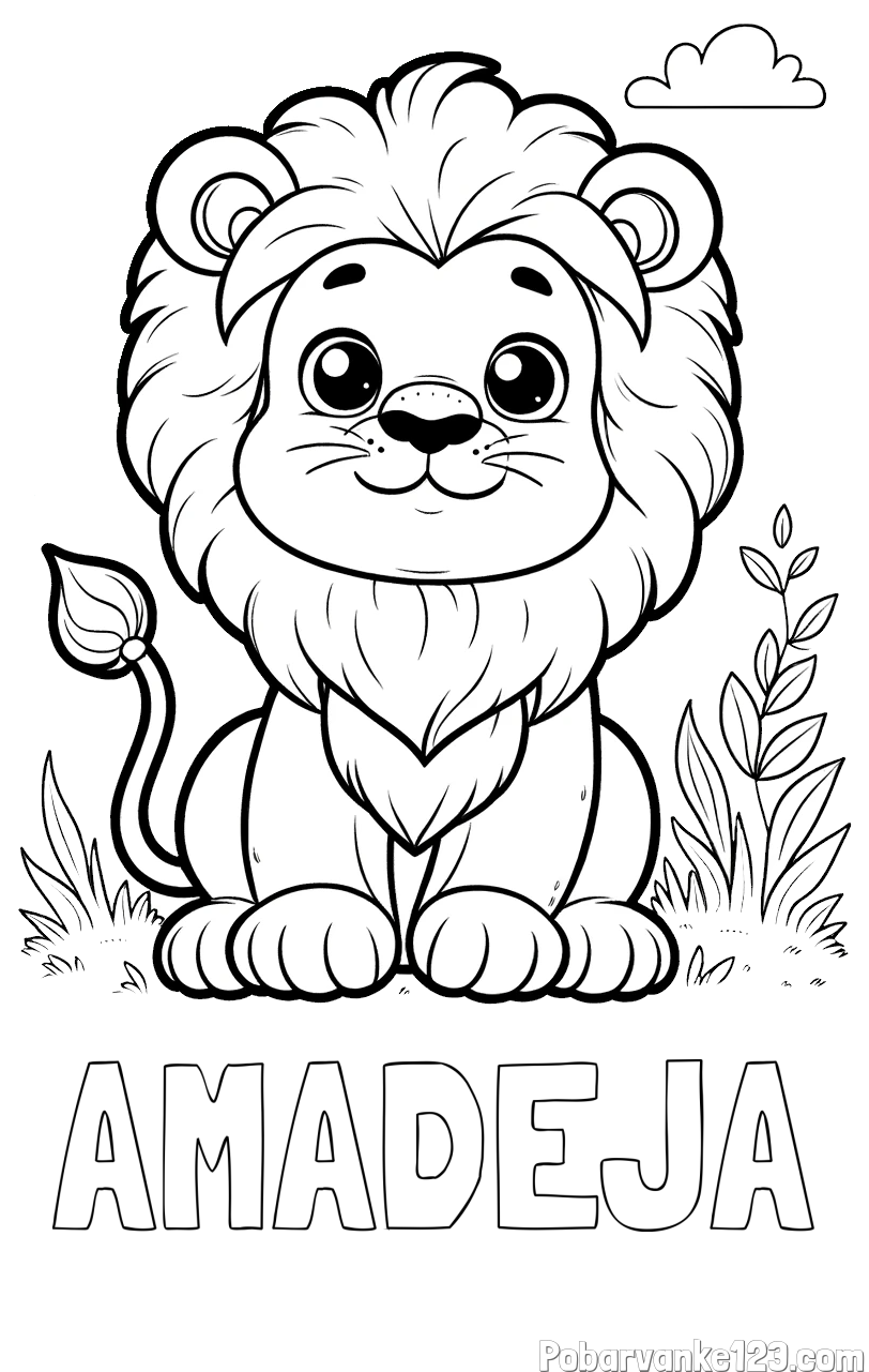Pobarvanka imena AMADEJA in pobarvanka ljubkega leva