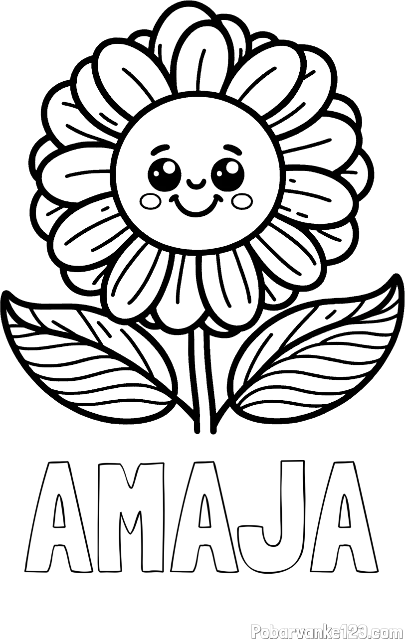 Pobarvanka imena AMAJA in pobarvanka ljubke in nasmejane rože