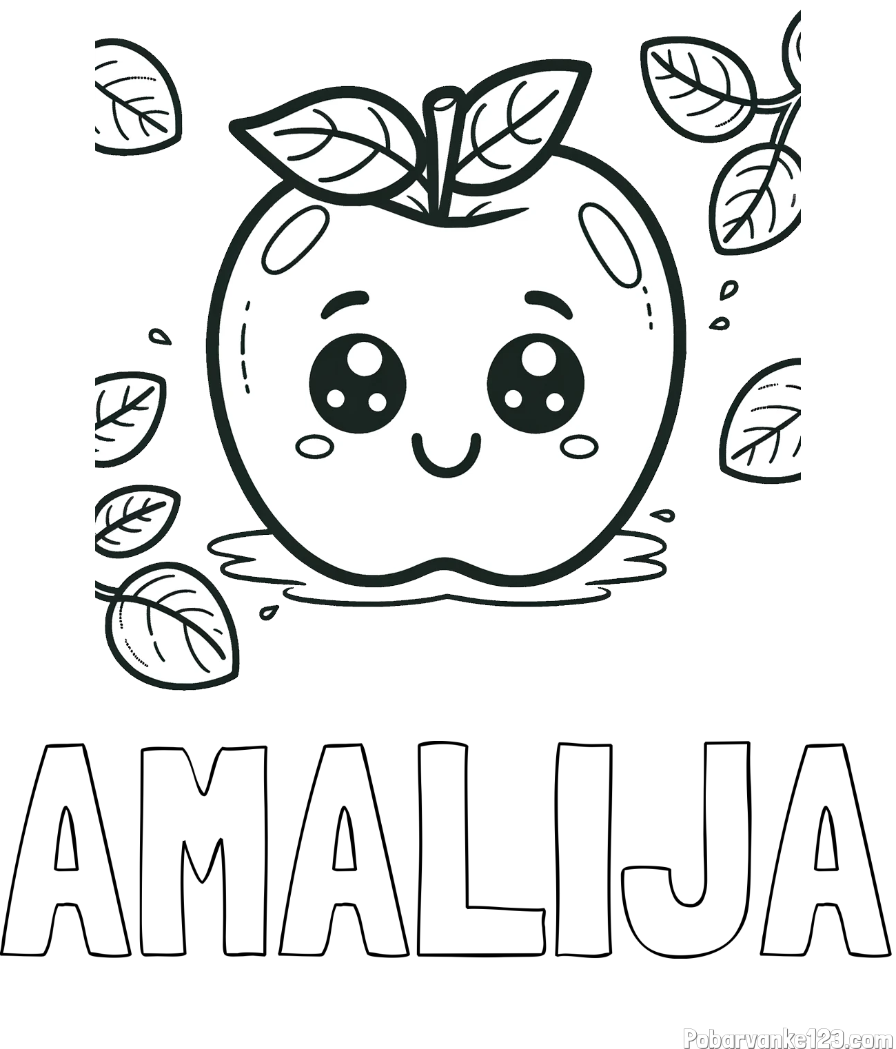 Pobarvanka imena AMALIJA in pobarvanka nasmejane jabolke