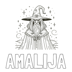 Online izdelana pobarvanka - Pobarvanka imena AMALIJA in pobarvanka zlobnega čarovnika