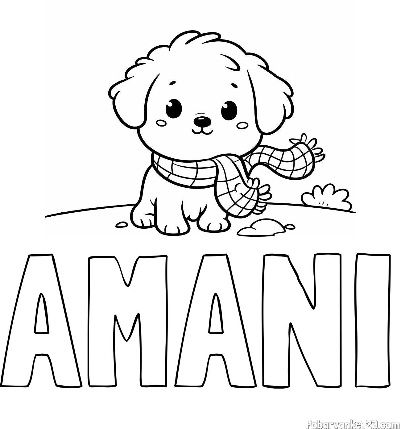 Pobarvanka imena AMANI in pobarvanka prikupnega psička