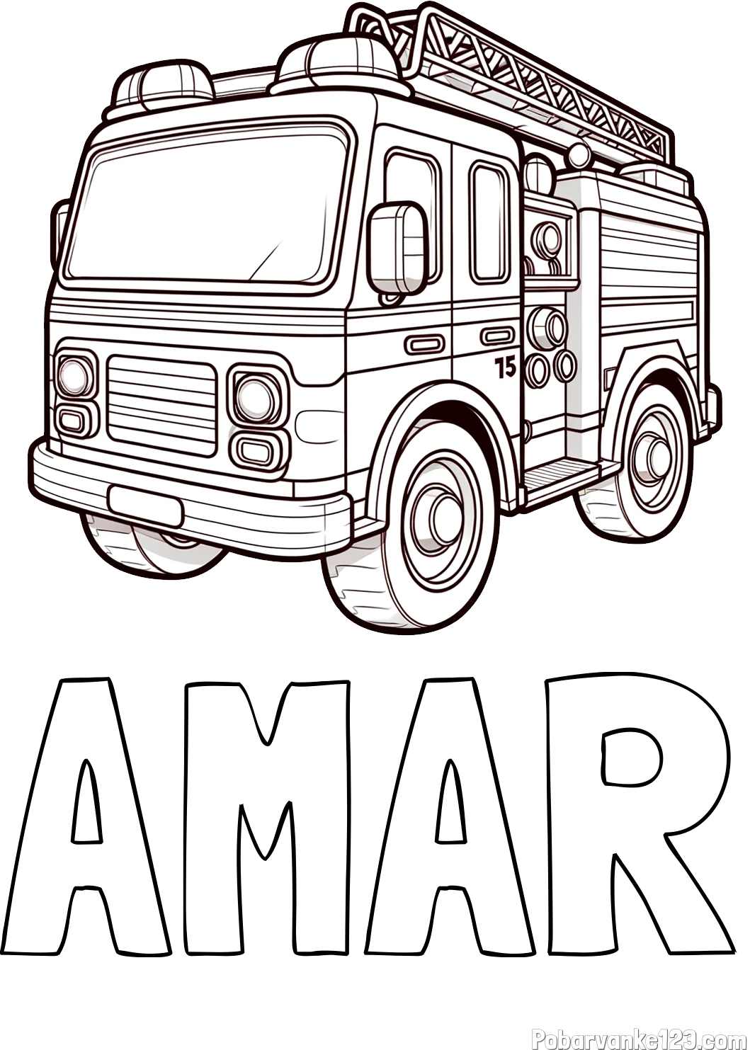 Pobarvanka imena AMAR in otroška pobarvanka gasilskega avta