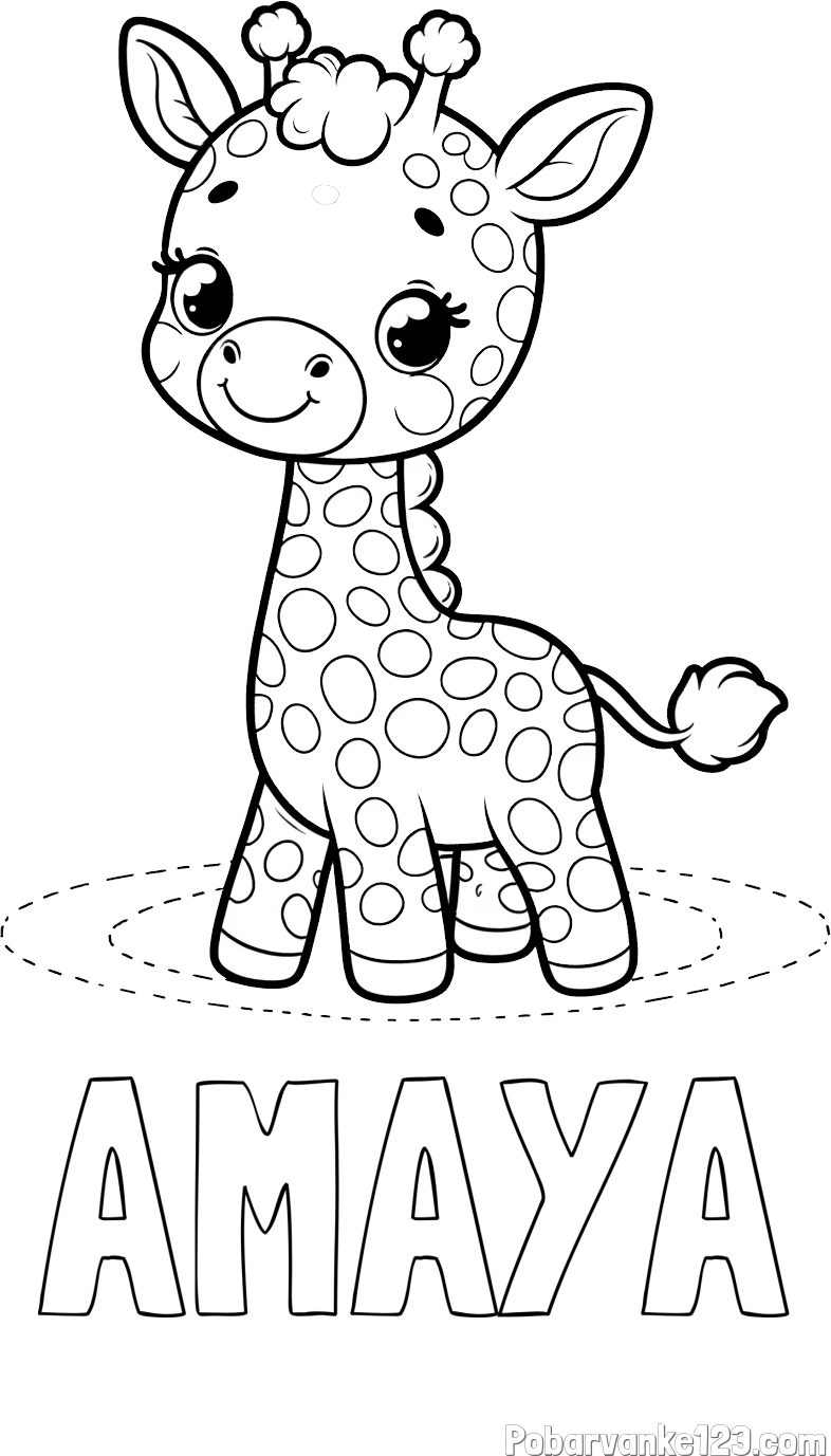 Pobarvanka imena AMAYA in pobarvanka žirafe