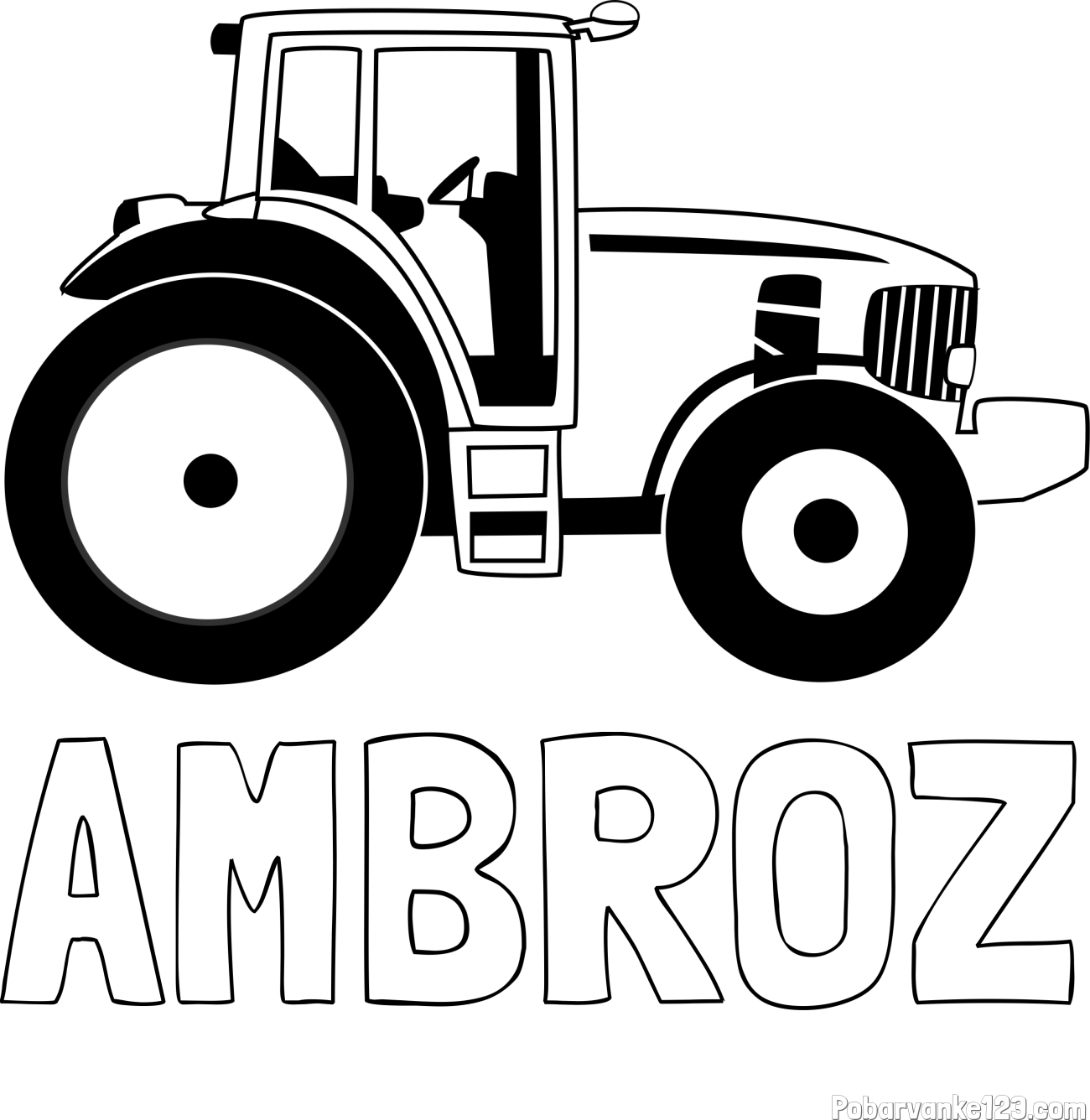 Pobarvanka imena AMBROŽ in pobarvanka velikega in zmogljivega traktorja