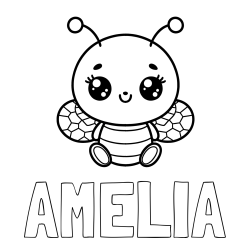 Online izdelana pobarvanka - Pobarvanka imena AMELIA in otroška pobarvanka ljubke čebele