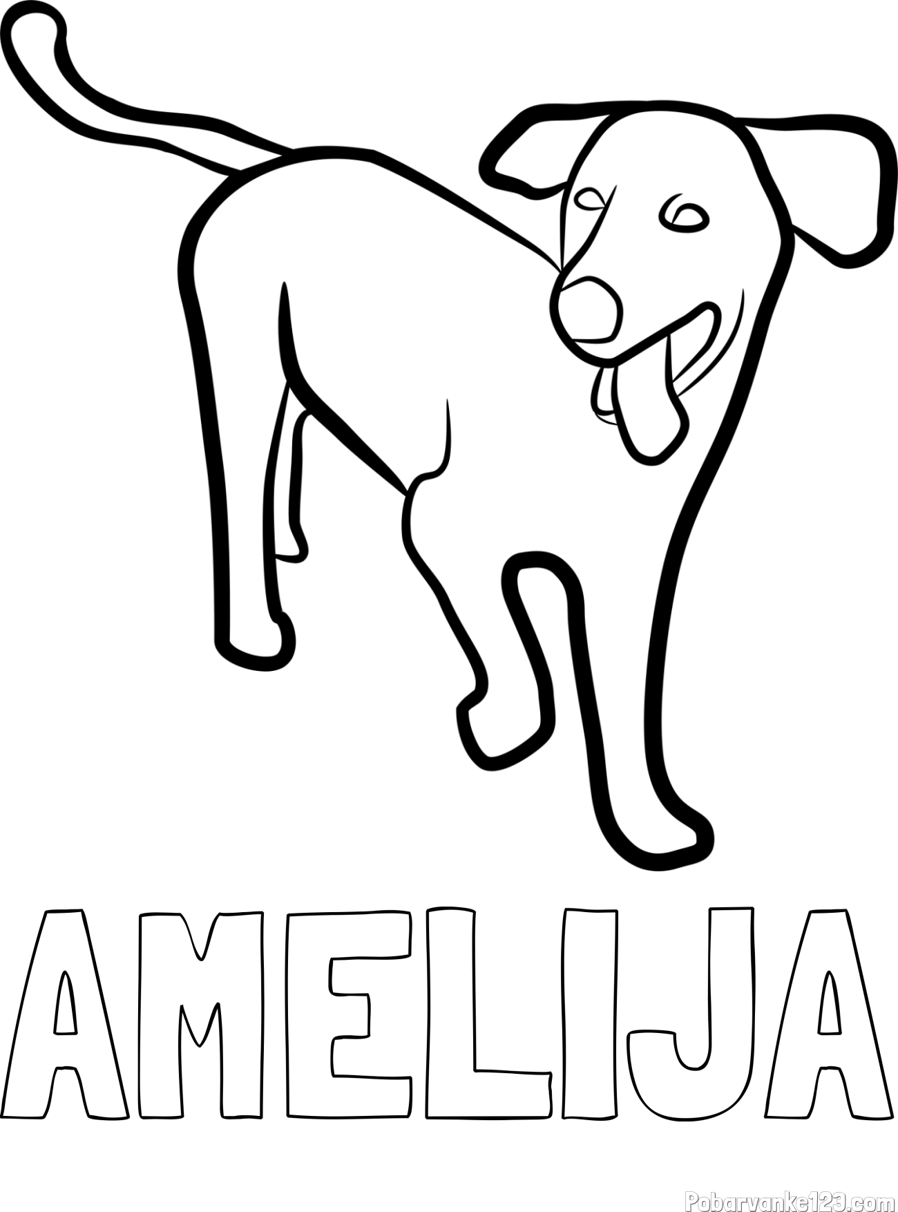 Pobarvanka imena AMELIJA in pobarvanka prikupnega, a nekoliko utrujenega kužka