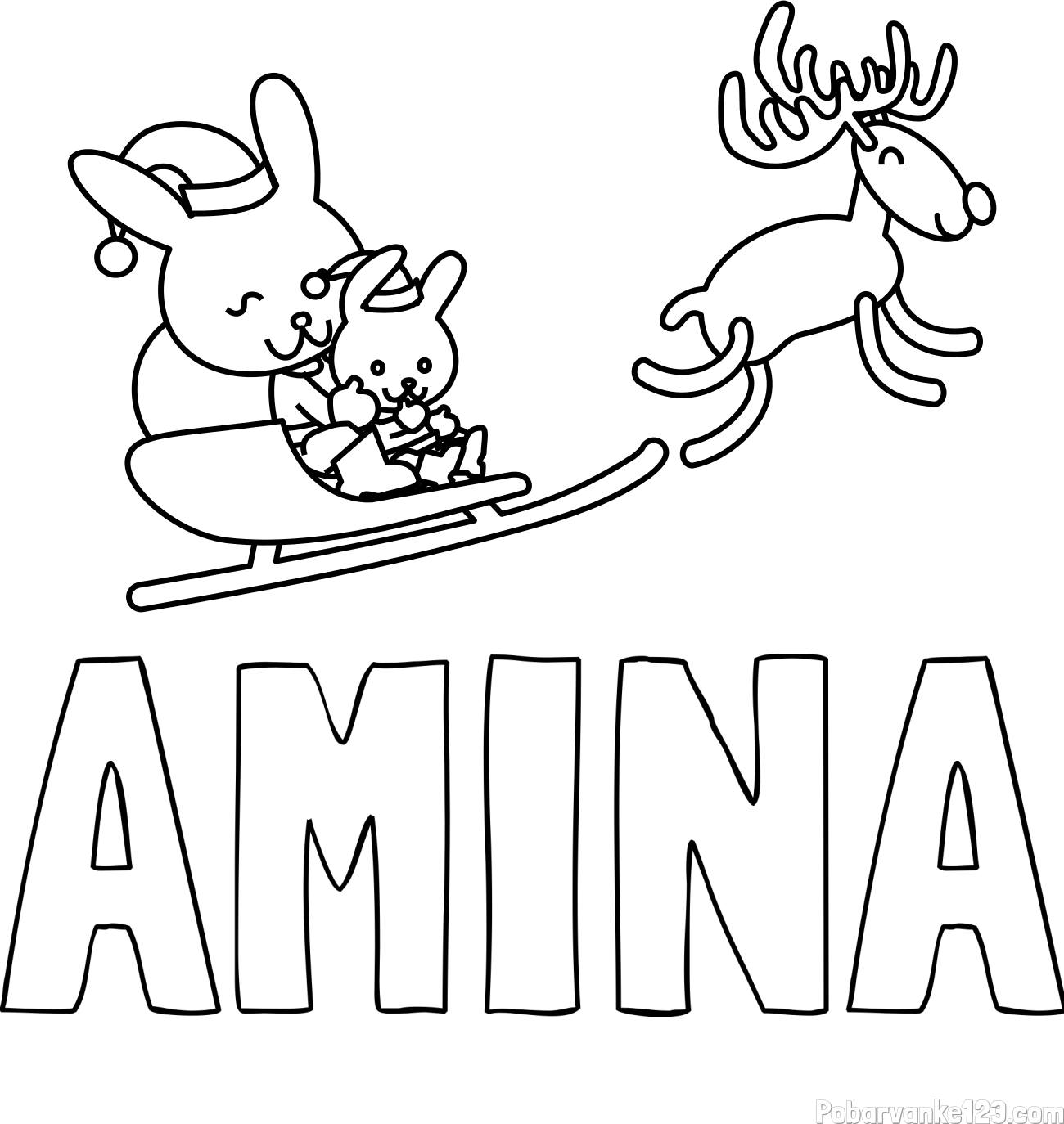 Pobarvanka imena AMINA in božične sani