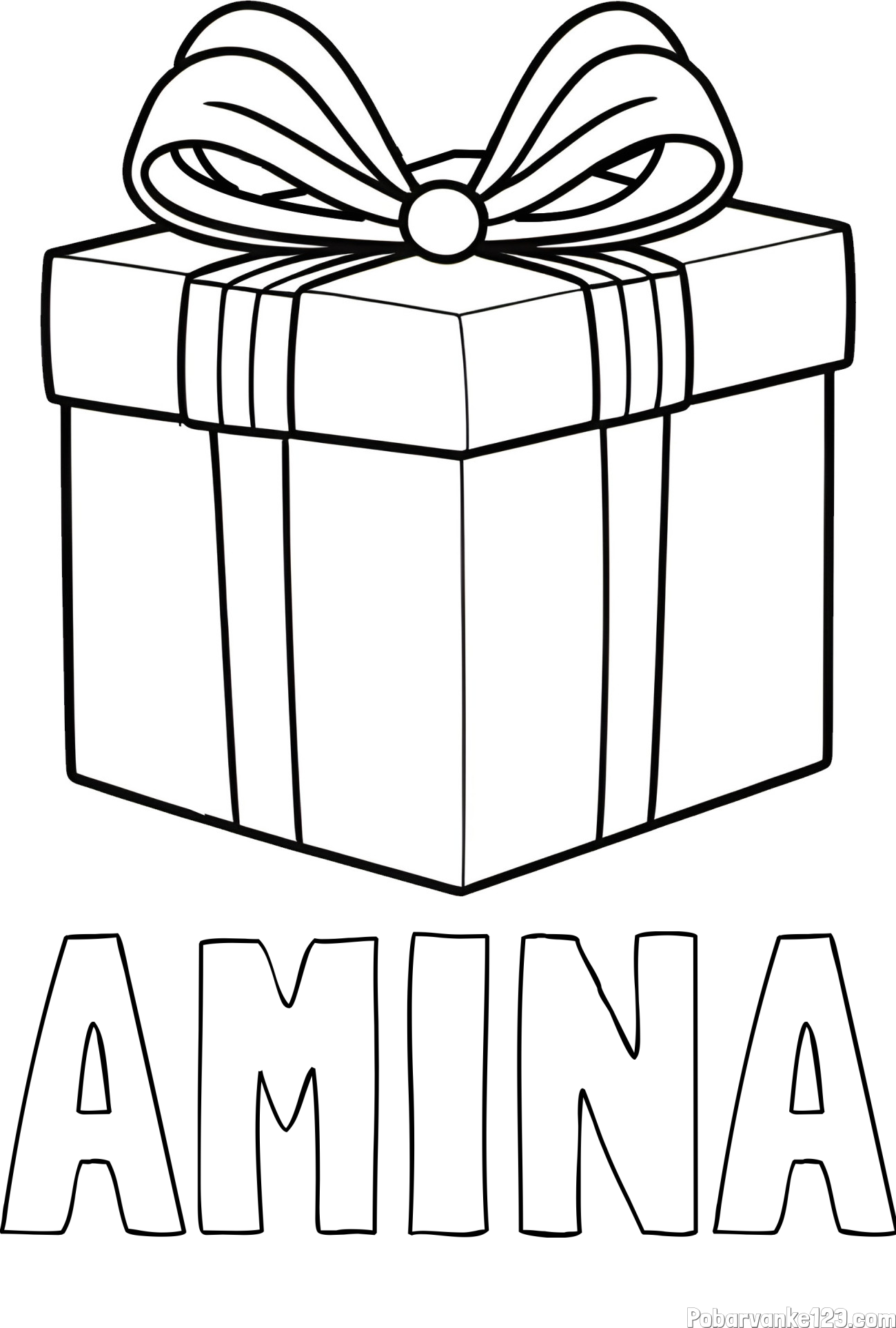 Pobarvanka imena AMINA in pobarvanka darila s pentljo