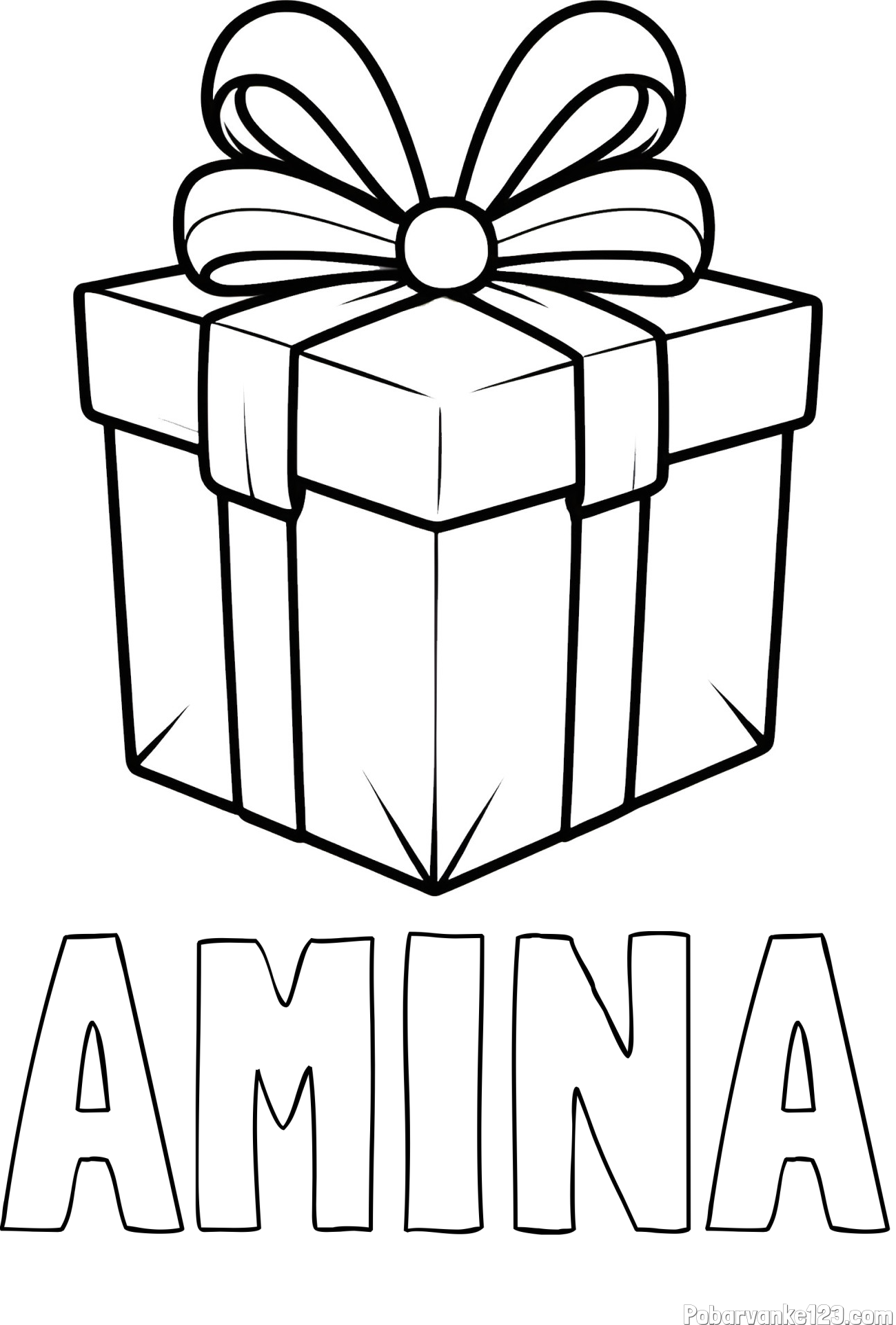 Pobarvanka imena AMINA in pobarvanka darilne škatle s pentljo
