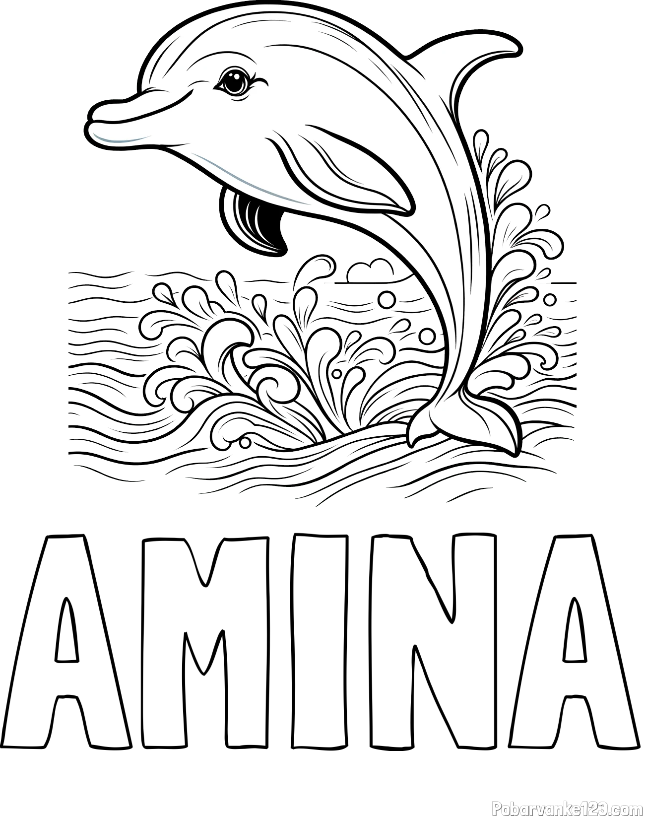 Pobarvanka imena AMINA in pobarvanka ljubkega delfina