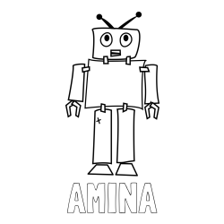 Online izdelana pobarvanka - Pobarvanka imena AMINA in pobarvanka robota