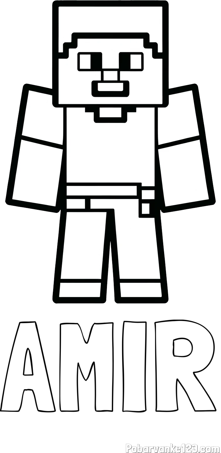 Pobarvanka imena AMIR in pobarvanka Minecraft figurice